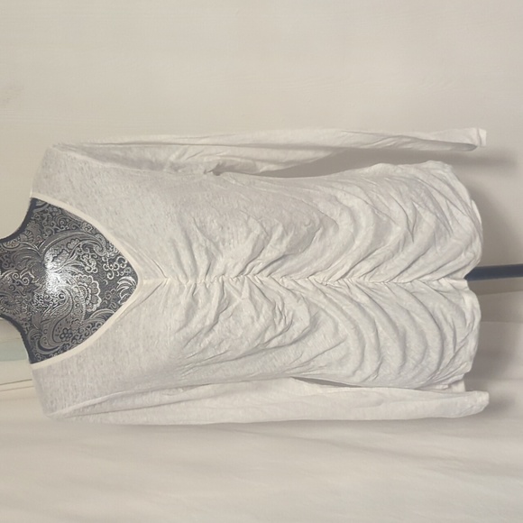 Frame Denim linen jersey white ruched top XL (tag says L but fits like XL-XXL) - Picture 3 of 10